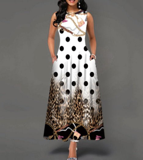 Black and White Color Block Floral Print Maxi Dress - Sophinity