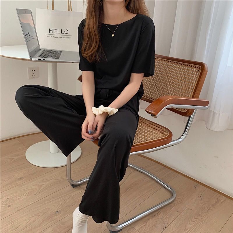 Spring And Summer New Ice Silk Soft Suit Outer Shorts Trousers Home Wear Two - piece Suit - Sophinity