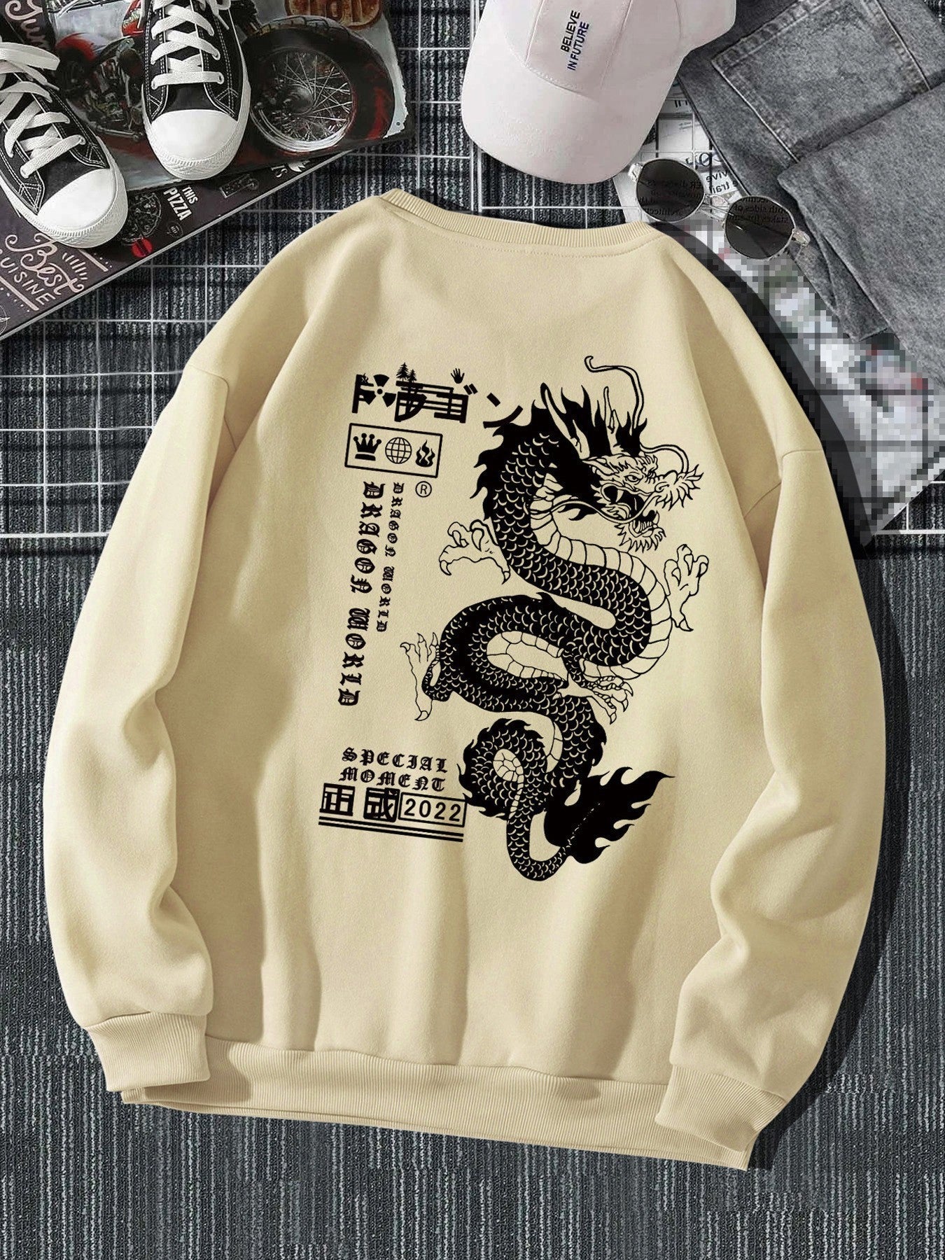 Men's Autumn And Winter Loose Tokyo Dragon Print Crewneck - Sophinity
