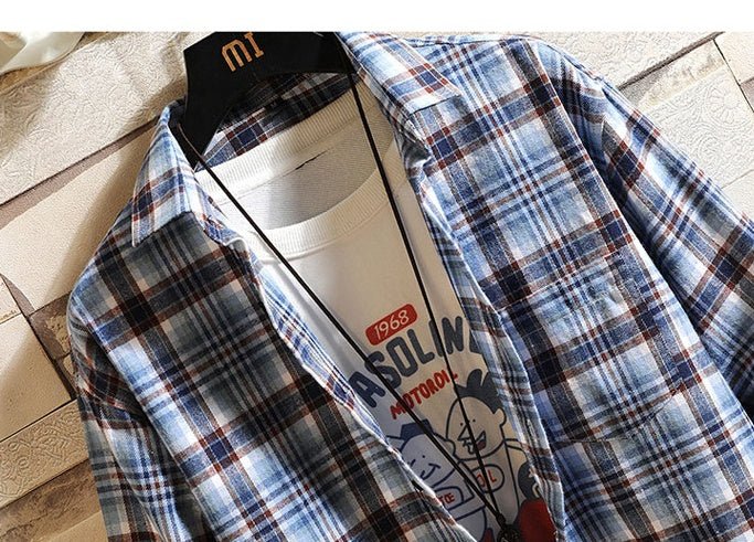 Men's Checked Long - sleeved Shirt School Suit - Sophinity