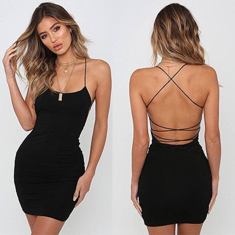Solid Backless Midi Dress with Lace Up - Sophinity