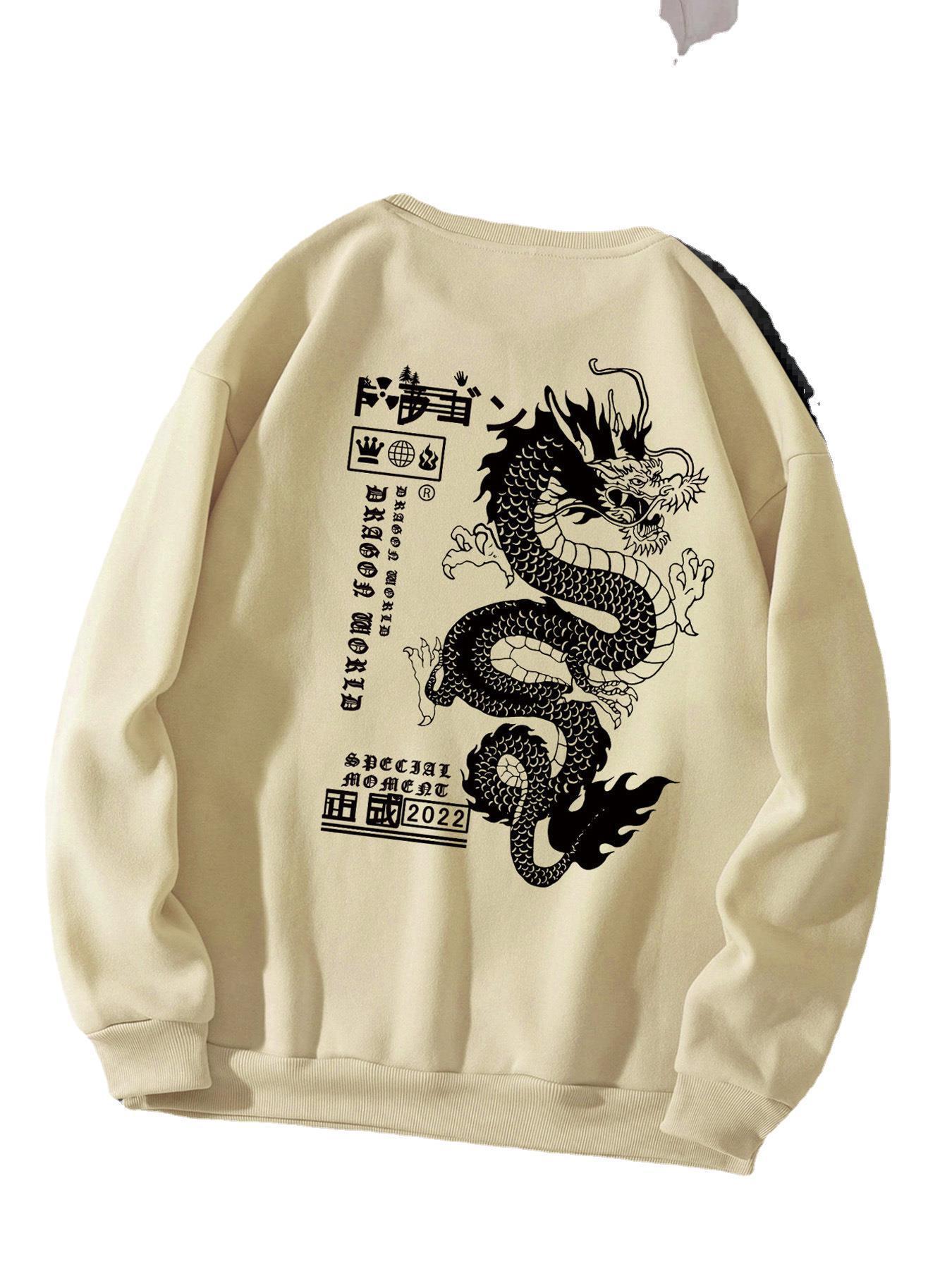 Men's Autumn And Winter Loose Tokyo Dragon Print Crewneck - Sophinity