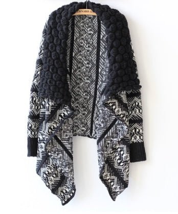 Geometric Pattern Bubble Collar Knitted Cardigan Women - Sophinity