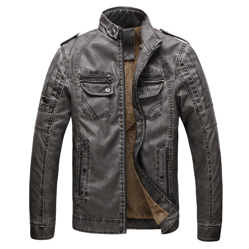 Leather Jacket Plus Velvet Washed Retro Leather Jacket - Sophinity