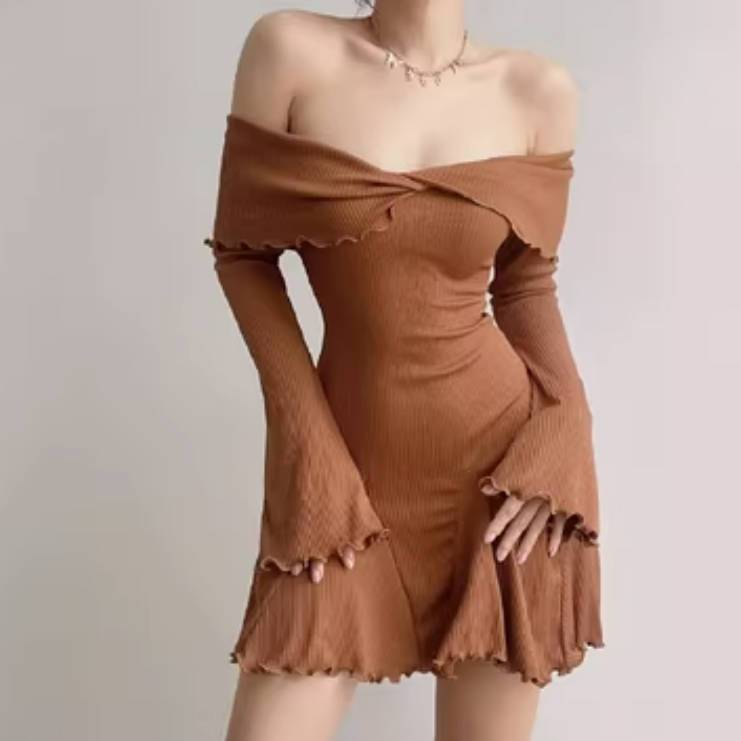 Off - shoulder Cross Long Sleeves Dress - Sophinity