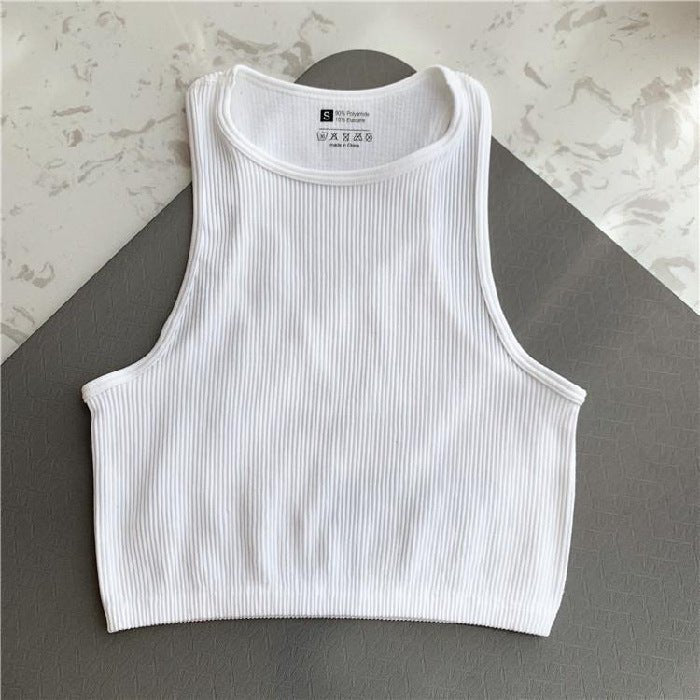 Solid Color Sleeveless Vest Women's Summer High Waist Short Navel Fitness Running Yoga Clothes - Sophinity