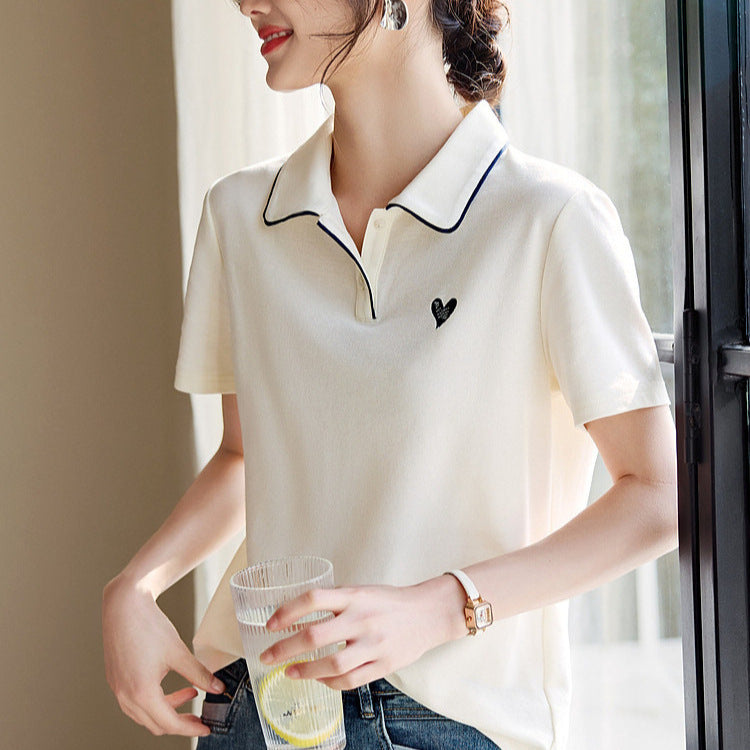 New Love Embroidered Lapel Casual Versatile Slimming Shirt - Sophinity