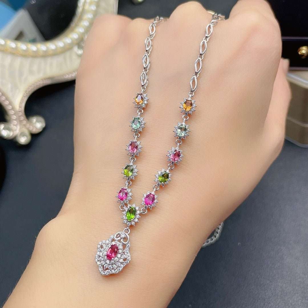 Natural Brazil Candy Rainbow Color Tourmaline Necklace Women - Sophinity