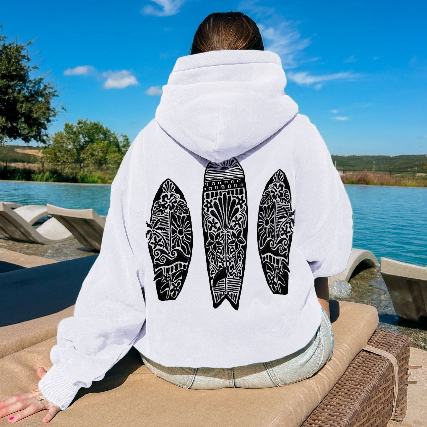 Simple Floral Letter Printing Drop - shoulder Sleeve Ladies Hoodie - Sophinity