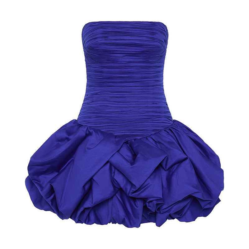 Off-the-shoulder Tube Top Floral Pleated Sexy Dress - Sophinity