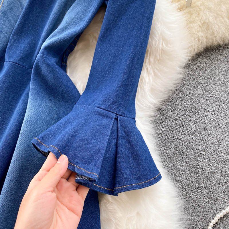 Small One Shoulder Stitching Denim Dress - Sophinity