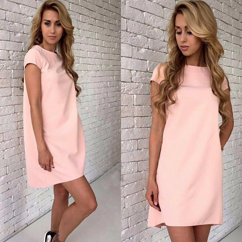 Fashion Short Sleeve Round Neck Loose A - line Dress - Sophinity