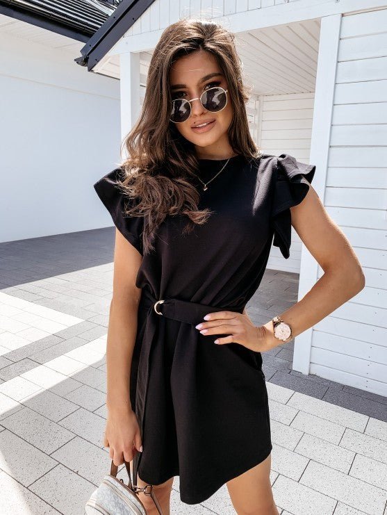 Ruffled Short Sleeve Crew Neck Dress - Sophinity