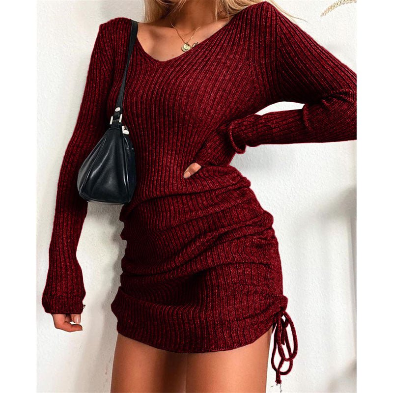 Women's Slim Thread Skirt Pleated Drawstring Dress - Sophinity