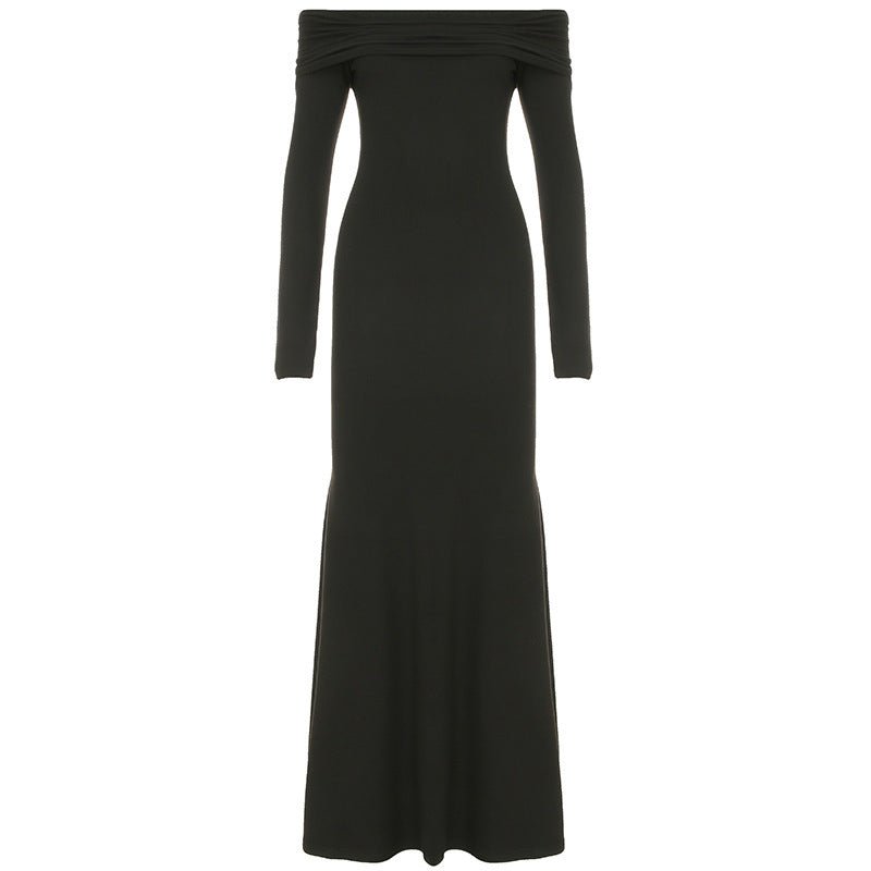 Black Off - shoulder Slim Fit Sheath Fishtail Dress - Sophinity