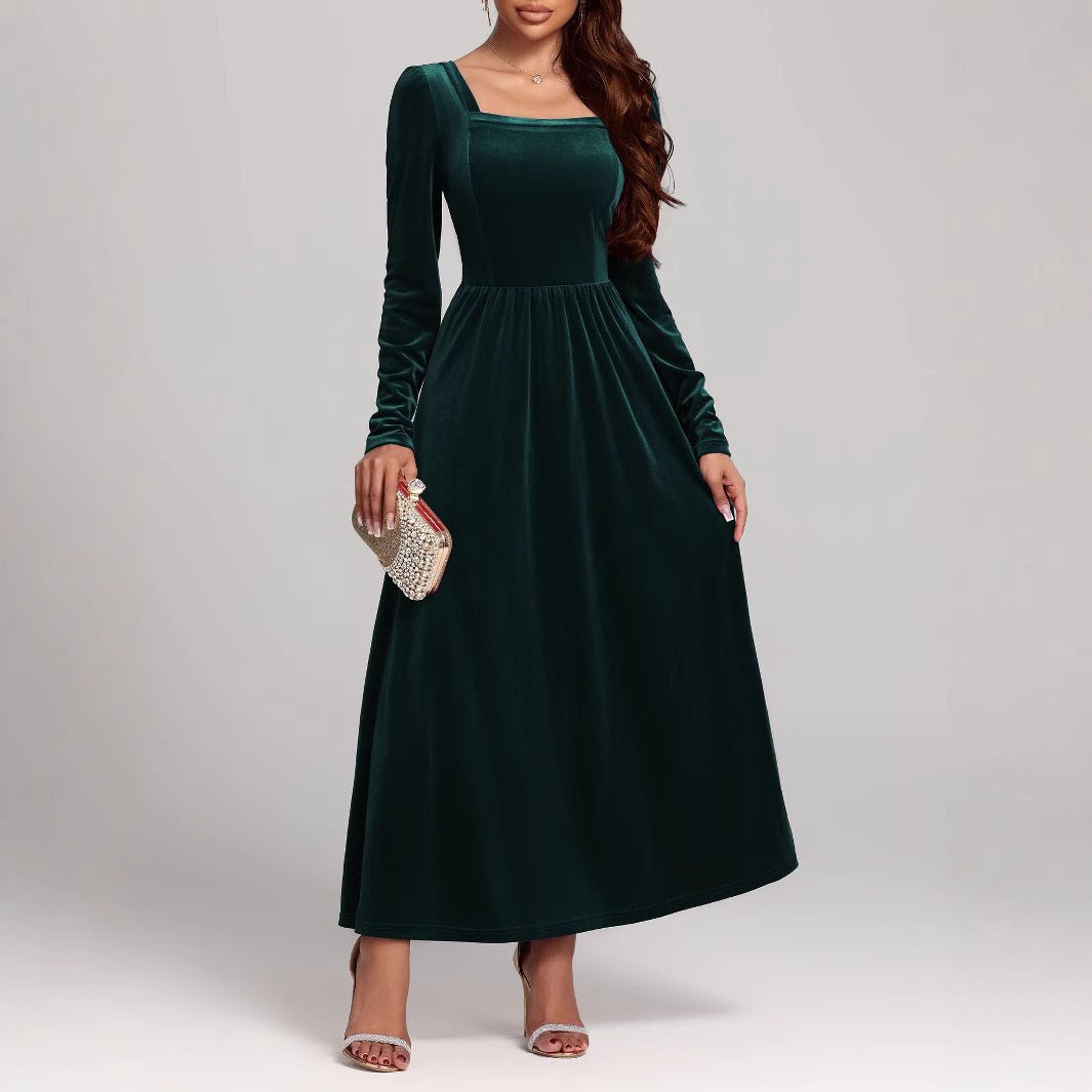 Temperament Red Evening Long Dress Pleuche Dress - Sophinity