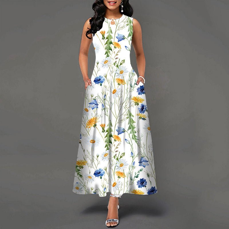 Black and White Color Block Floral Print Maxi Dress - Sophinity