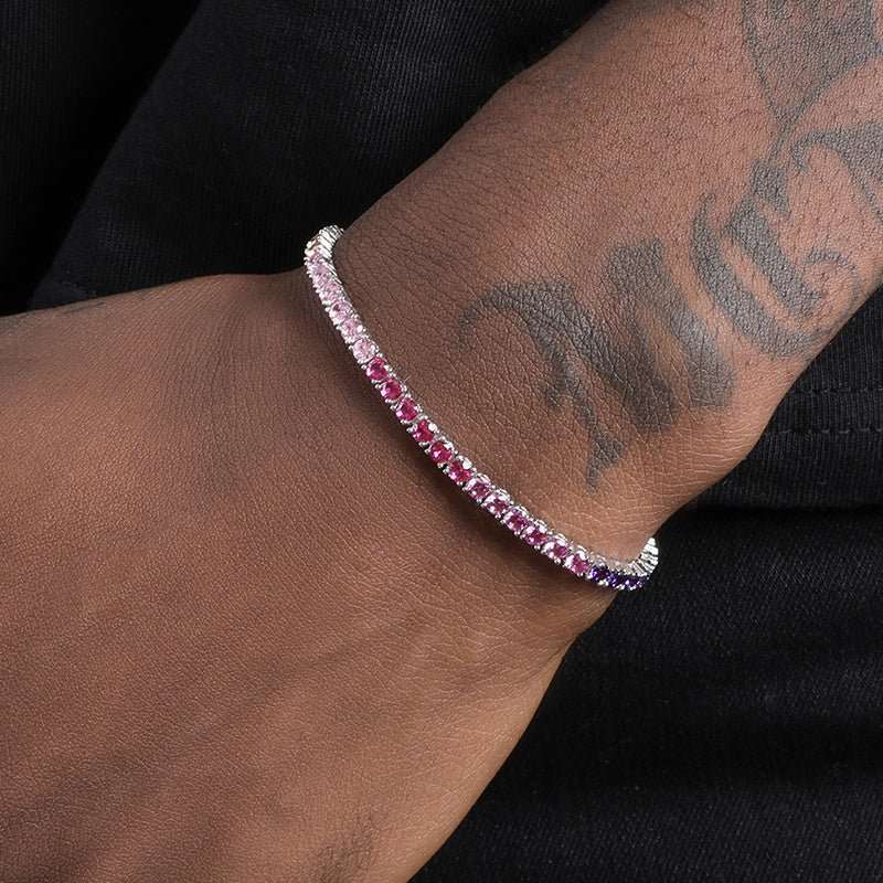 S925 Sterling Silver Stitching Color Zircon Round Diamond Tennis Bracelet Men And Women Couple - Sophinity