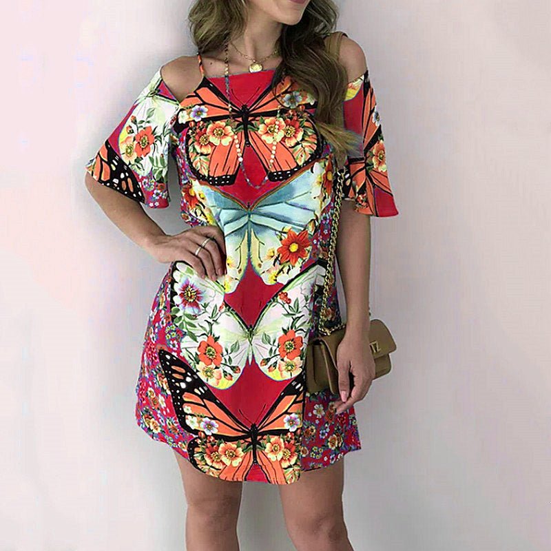 Butterfly print dress with short sleeves - Sophinity