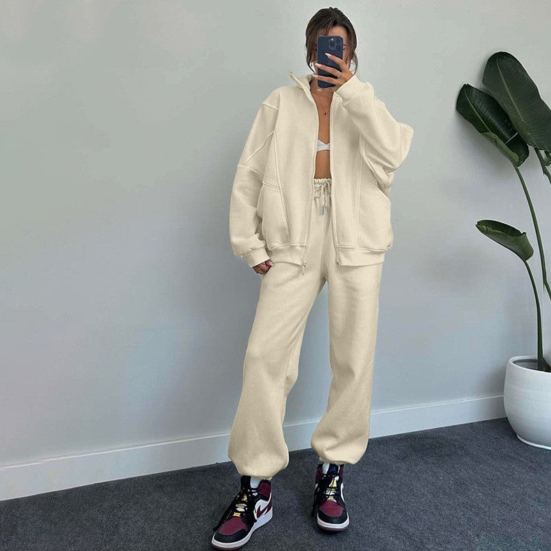 Sports Suits With Pockets Stand-up Collar Zipper Cardigan And Drawstring Trousers Fashion Jogger Set Outfits Tracksuits Women's Clothing - Sophinity