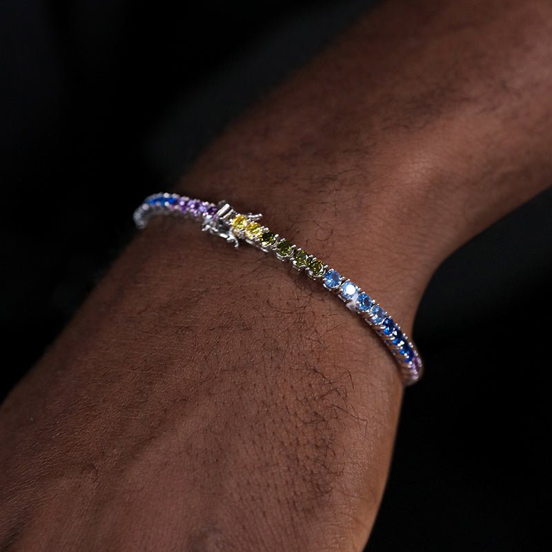 S925 Sterling Silver Stitching Color Zircon Round Diamond Tennis Bracelet Men And Women Couple - Sophinity