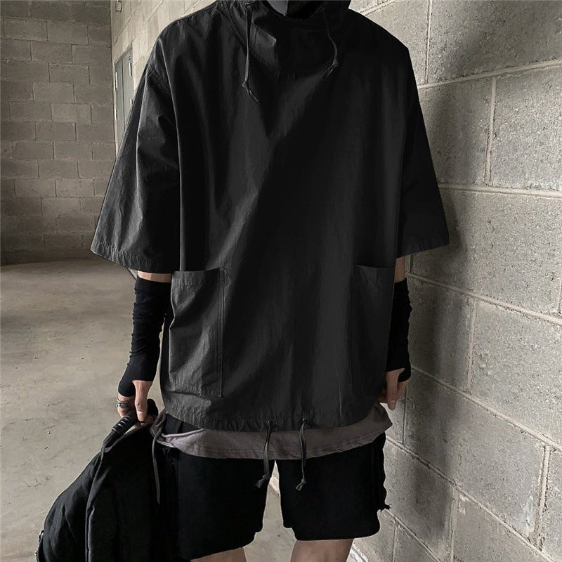 Men's Hong Kong Style Loose Hooded Half Sleeve T-shirt - Sophinity