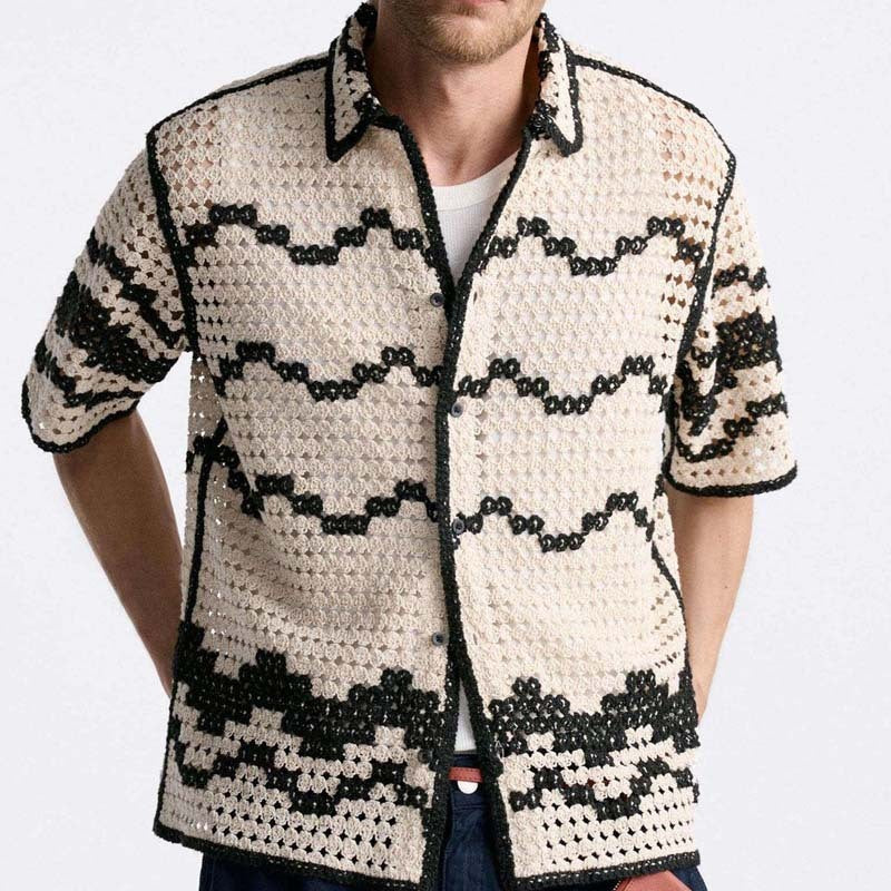 Knitted Striped Stitching Shirt - Sophinity