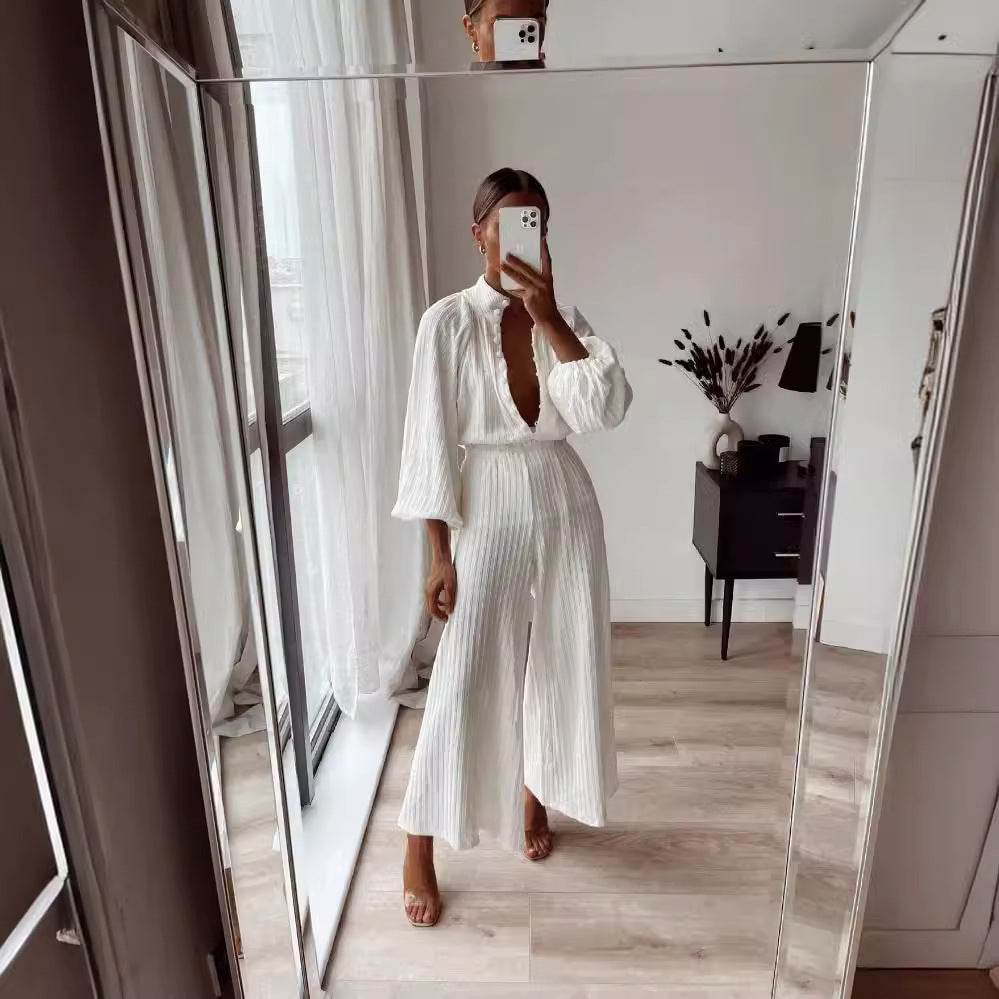 Women's Layering Top Shirt Trousers Suit - Sophinity