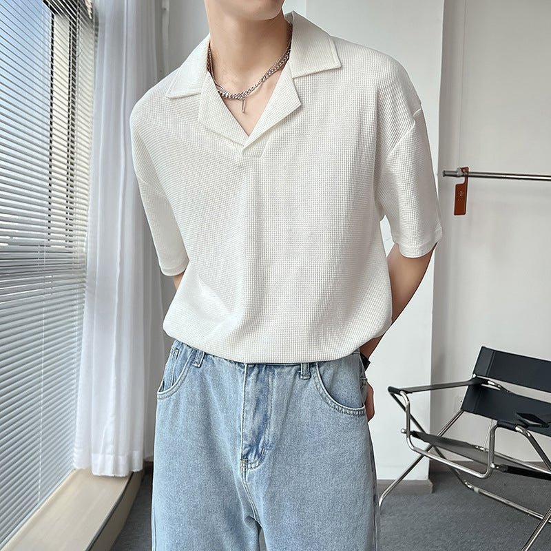 Ins Springsummer Plain Short Sleeve Polo Knitted Loose Drop - shoulder Sleeve Half Sleeve - Sophinity