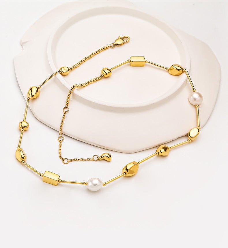 Simple Design Natural Pearl Lanyard Stitching Necklace For Women - Sophinity