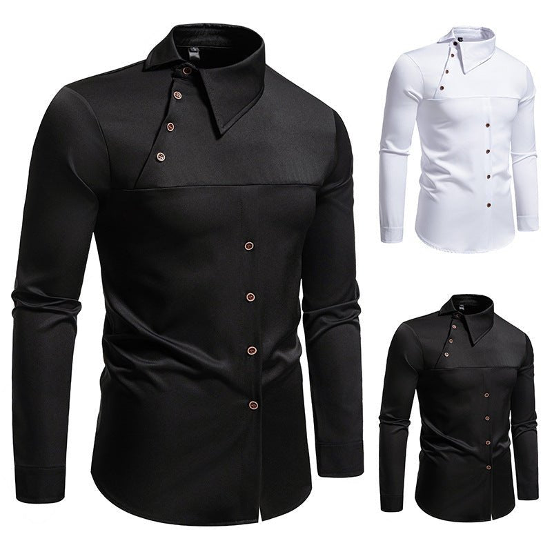 Men's Lapel Oblique Placket Asymmetric Long - sleeved Shirt - Sophinity