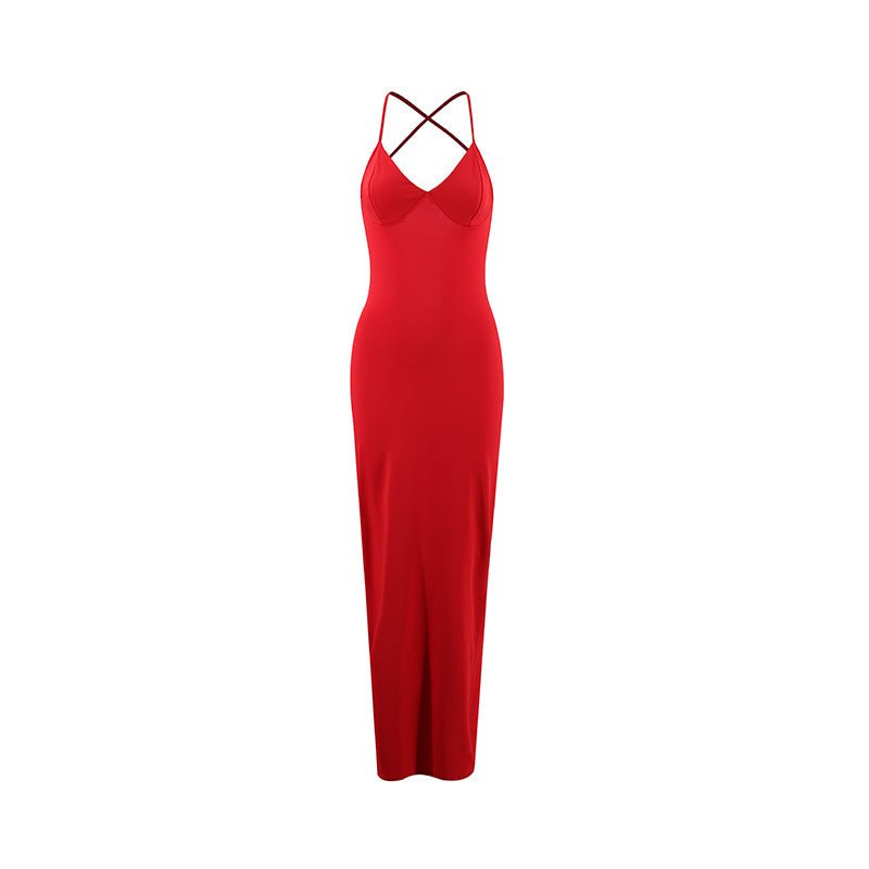 Women's Backless Cross Shoulder Strap Pleated Dress - Sophinity