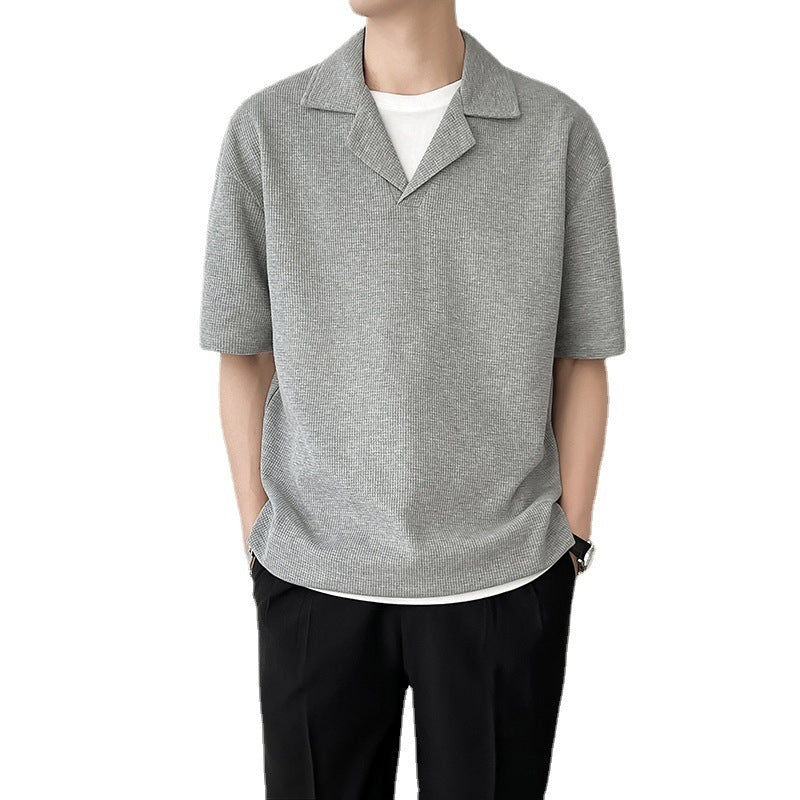Ins Springsummer Plain Short Sleeve Polo Knitted Loose Drop - shoulder Sleeve Half Sleeve - Sophinity