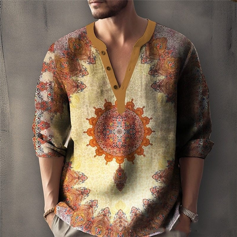Printed Casual V-neck Men's Loose Jacquard Sweater Long Sleeve - Sophinity