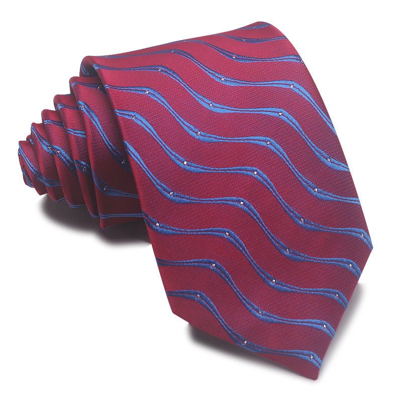 8CM Polyester Jacquard Striped Tie Men's Business Formal Red Black Blue - Sophinity
