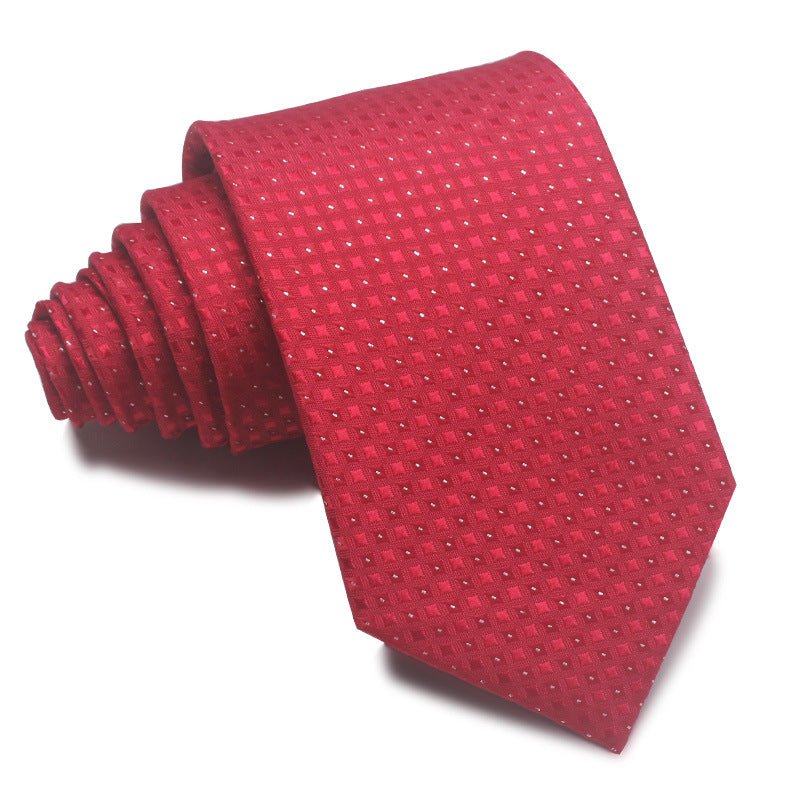 8CM Polyester Jacquard Striped Tie Men's Business Formal Red Black Blue - Sophinity