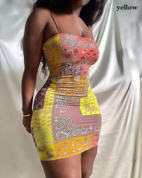 Women's Slim Fit Sexy Suspenders Printed Dress - Sophinity