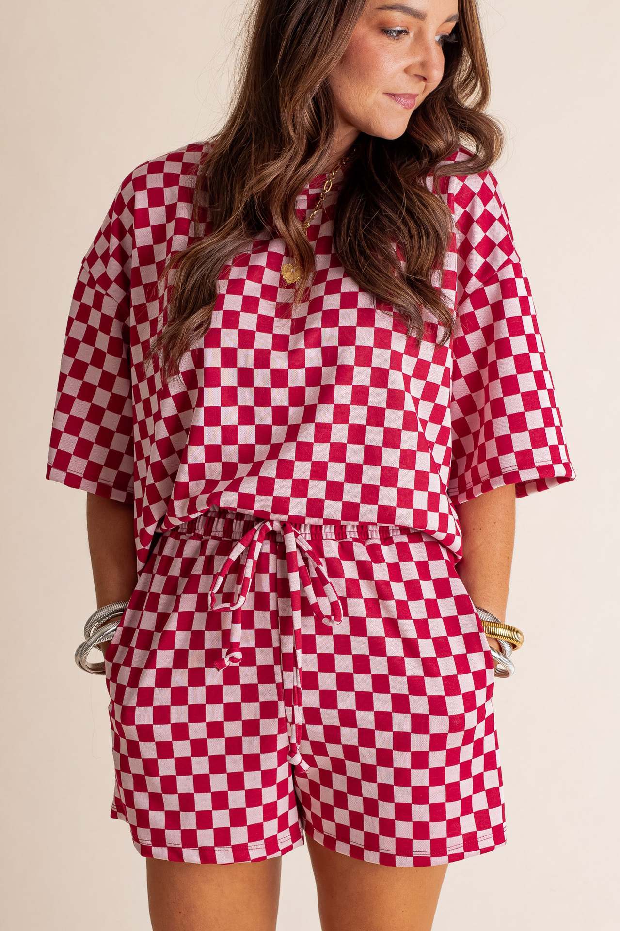 New Comfort Loose Leisure Suit Women's European And American Fashion Plaid Short-sleeved Shirt And Shorts Two-piece Set - Sophinity