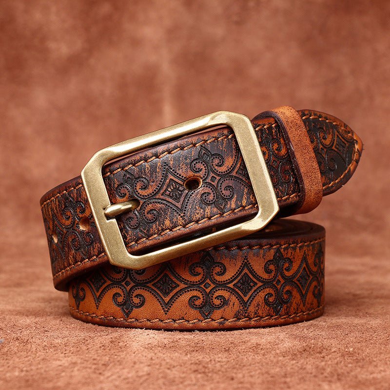 Thick First Layer Cowhide Double - sided Available Carved Genuine Leather Belt - Sophinity