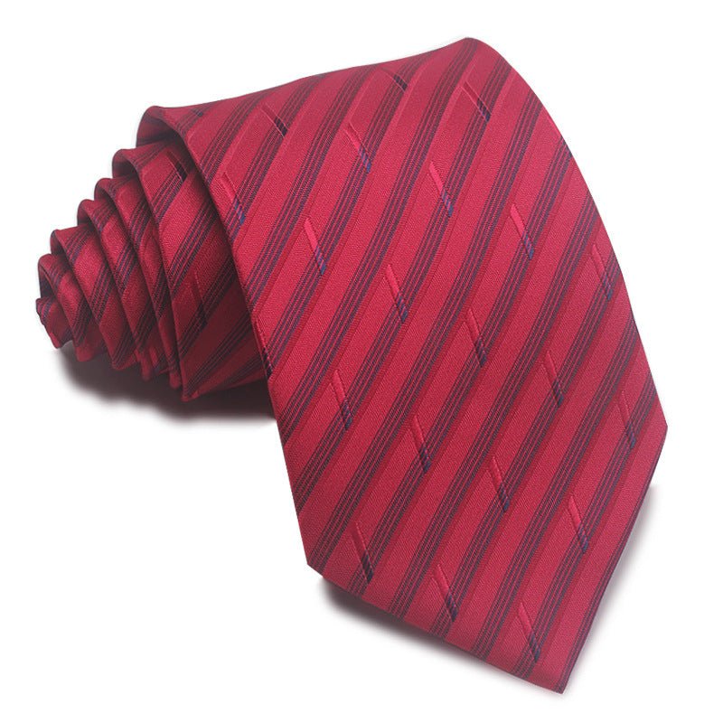 8CM Polyester Jacquard Striped Tie Men's Business Formal Red Black Blue - Sophinity