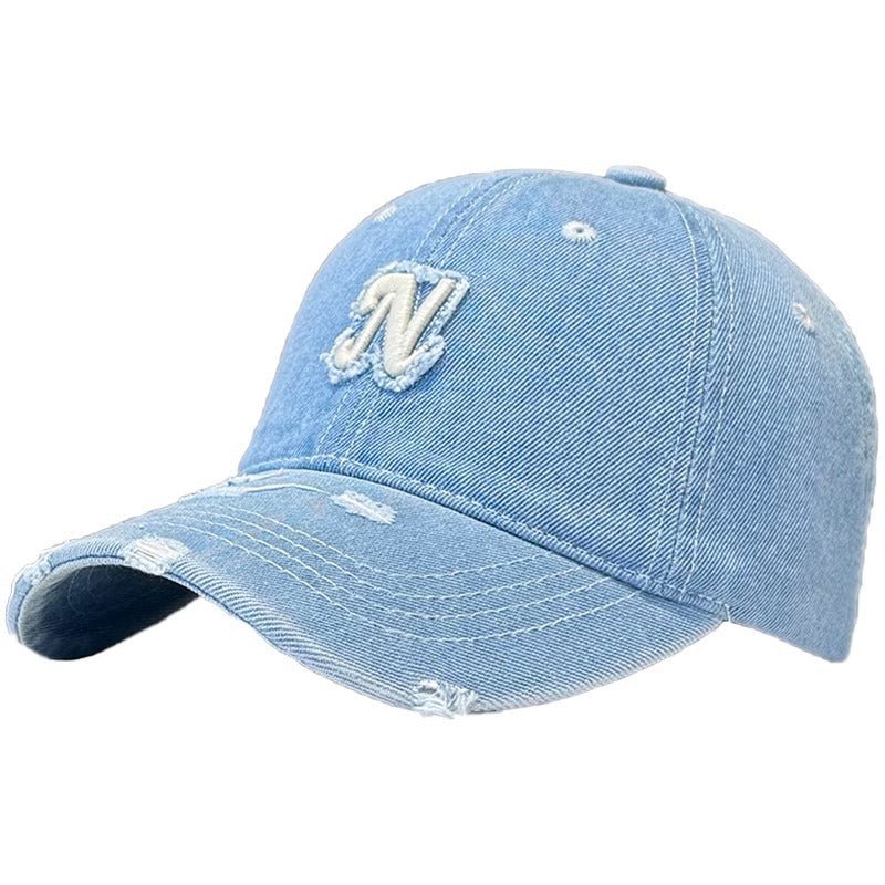 Embroidered Denim Letter Baseball Women's Ripped Peaked Cap Sun Hat - Sophinity
