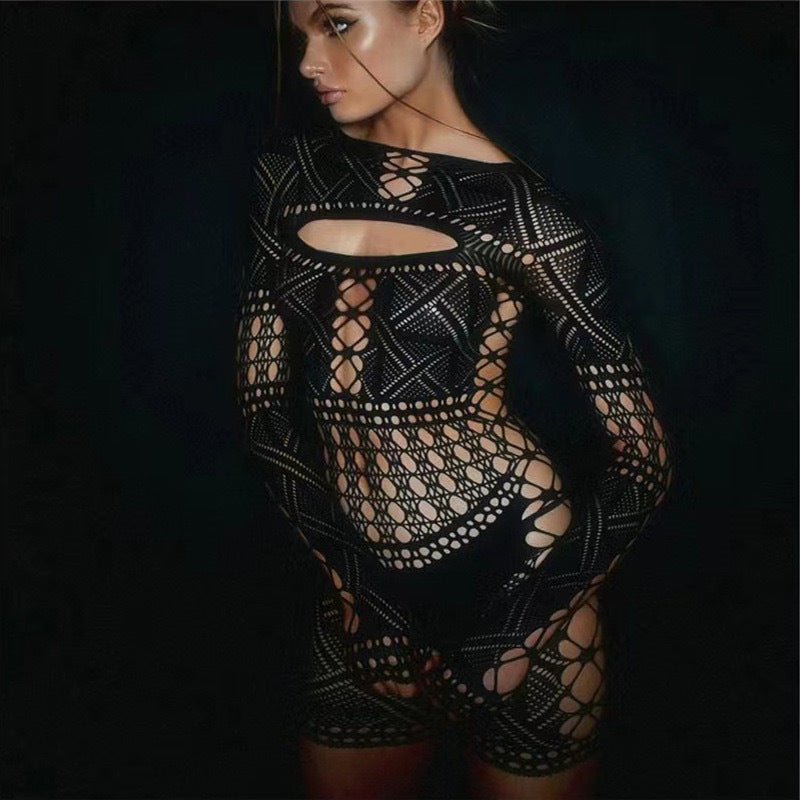 Fishnet Hollow Sheath Two - piece Set Fishnet Clothes - Sophinity