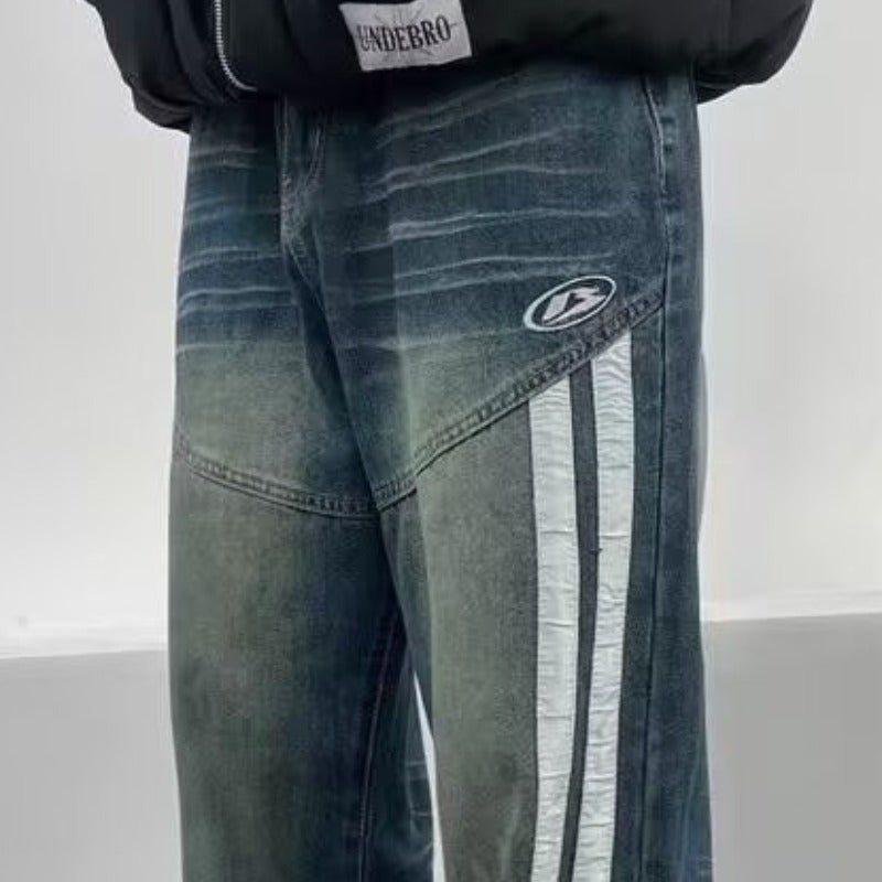 New Jeans Retro Distressed Three Bars Straight Men - Sophinity