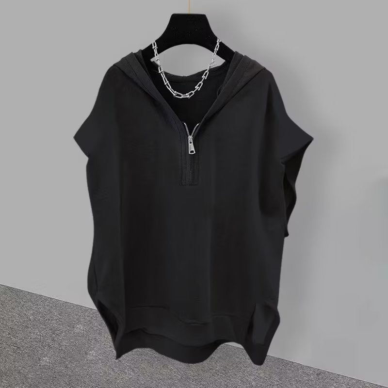 Solid Color Zipper Hooded Sleeveless T-shirt Men's Summer - Sophinity