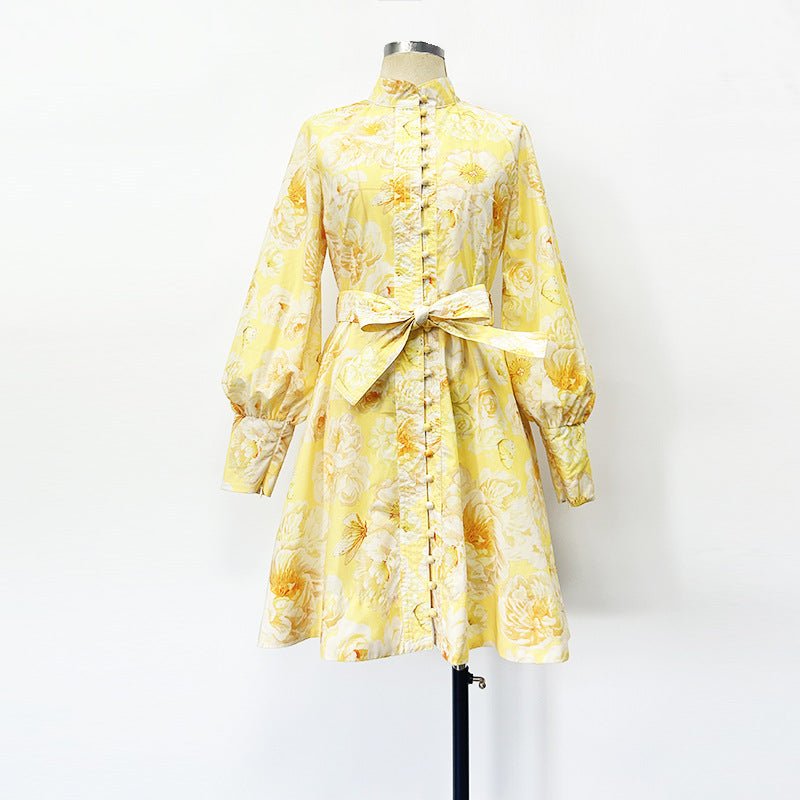 Belt Lantern Sleeve Holiday Swing Dress - Sophinity