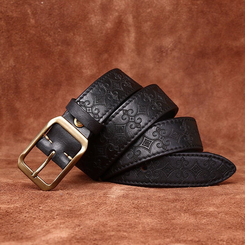 Thick First Layer Cowhide Double - sided Available Carved Genuine Leather Belt - Sophinity