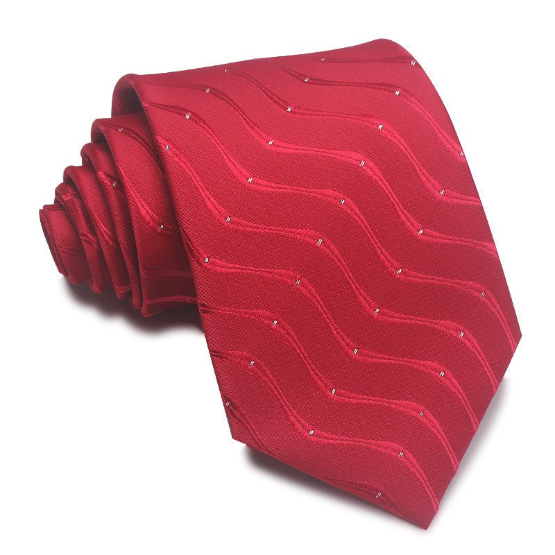8CM Polyester Jacquard Striped Tie Men's Business Formal Red Black Blue - Sophinity