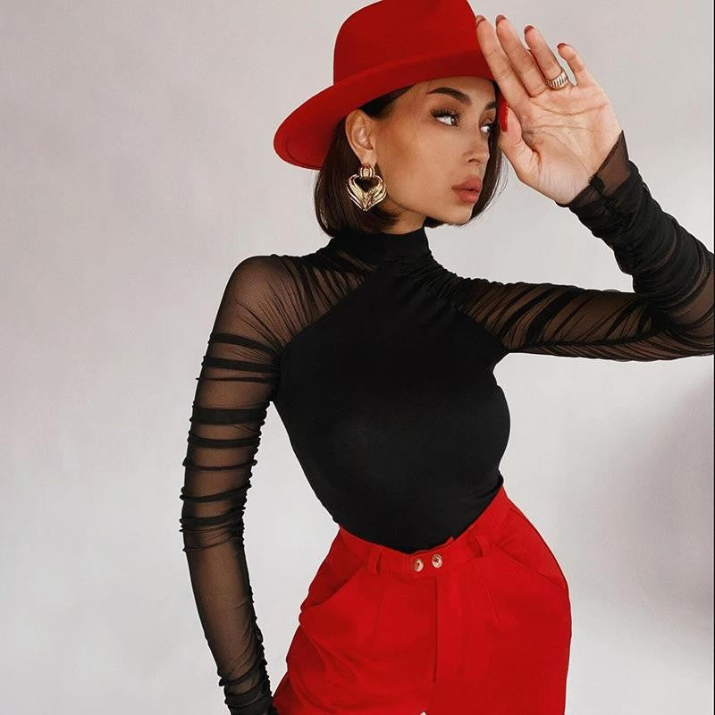 Mesh Stitching Solid Color Jumpsuit For Women - Sophinity