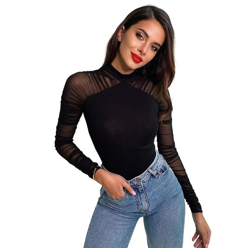 Mesh Stitching Solid Color Jumpsuit For Women - Sophinity
