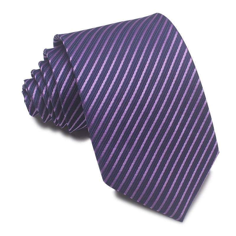 8CM Polyester Jacquard Striped Tie Men's Business Formal Red Black Blue - Sophinity